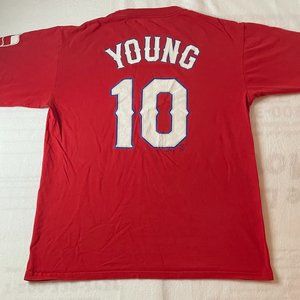 Texas Rangers Michael Young Red T-Shirt Jersey Adult Medium Majestic Brand #10